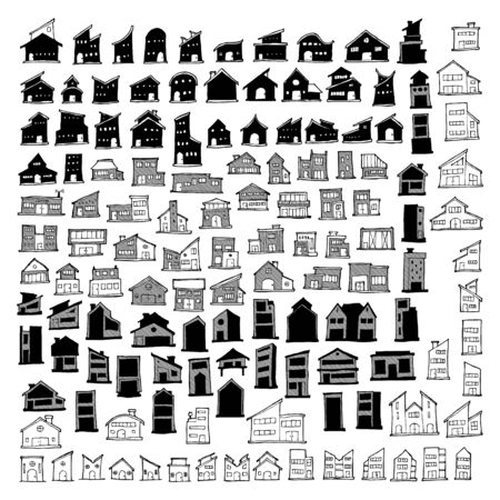 Set of House Drawing illustration Hand drawn doodle Sketch line vectorのイラスト素材