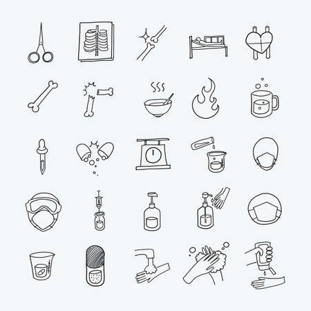 Health vector doodle icons set. Drawing sketch illustration hand drawn line.のイラスト素材