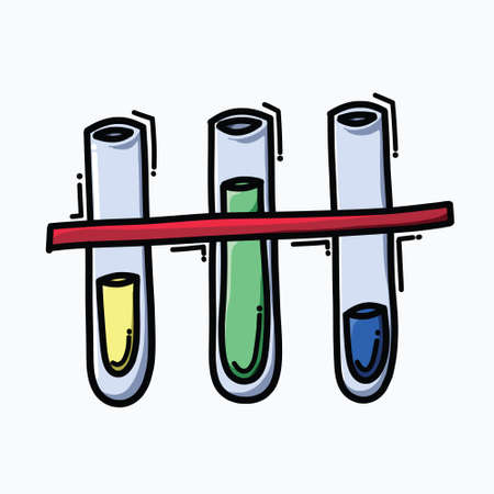 Test tube doodle color vector icon. Drawing sketch illustration hand drawn line.のイラスト素材