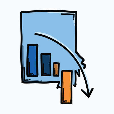 Document arrow graph down color vector icon. Drawing sketch illustration hand drawn line.のイラスト素材