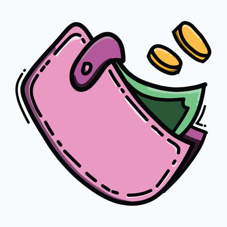 Long wallet color vector icon. Drawing sketch illustration hand drawn line.のイラスト素材