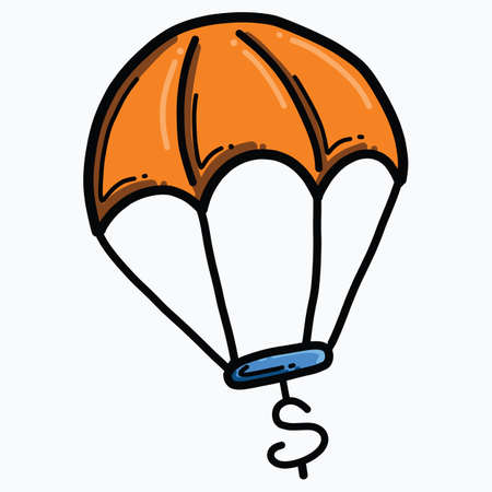 Parachute money doodle color vector icon. Drawing sketch illustration hand drawn line.のイラスト素材