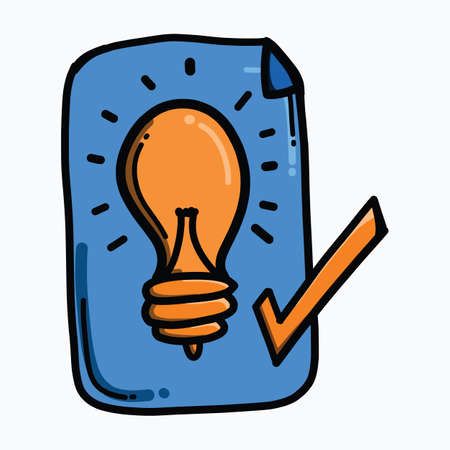 Light bulb idea check color vector icon. Drawing sketch illustration hand drawn line.のイラスト素材