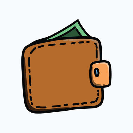 Wallet color vector icon. Drawing sketch illustration hand drawn line.