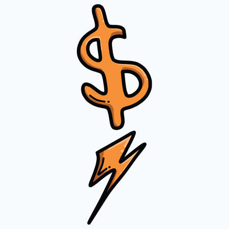 Money Thunder doodle color vector icon. Drawing sketch illustration hand drawn line.のイラスト素材