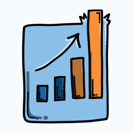 Document arrow graph up color vector icon. Drawing sketch illustration hand drawn line.のイラスト素材