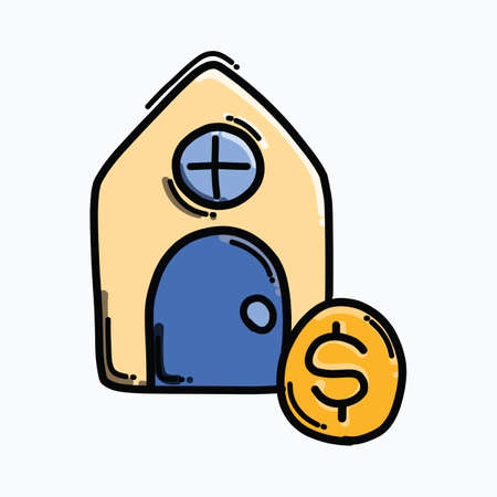 House price color vector icon. Drawing sketch illustration hand drawn line.のイラスト素材