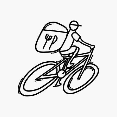 Food bicycle delivery doodle vector icon. Drawing sketch illustration hand drawn line.のイラスト素材