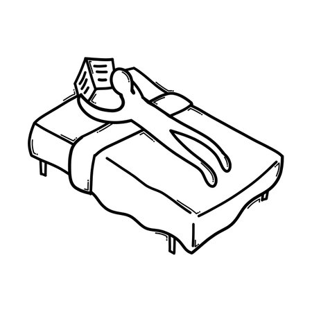 Lying down and reading. Doodle vector icon. Drawing sketch illustration hand drawn cartoon line.のイラスト素材