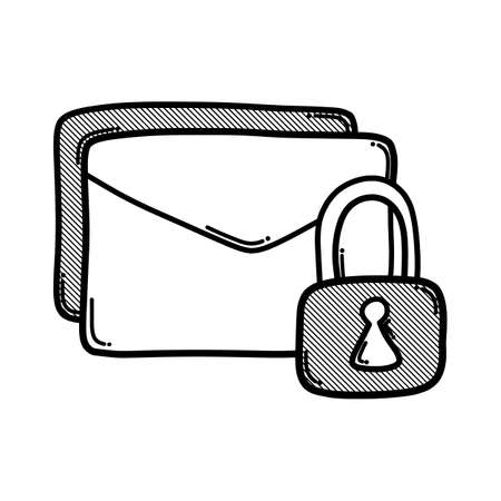 mail lock doodle vector icon. Drawing sketch illustration hand drawn line.のイラスト素材