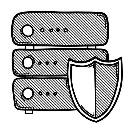 Protect sever doodle vector icon. Drawing sketch illustration hand drawn line.のイラスト素材