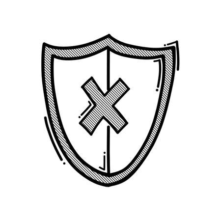 shield insecure doodle vector icon. Drawing sketch illustration hand drawn line.のイラスト素材