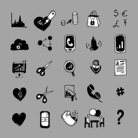 Business vector doodle icons set. Drawing sketch illustration hand drawn line.のイラスト素材