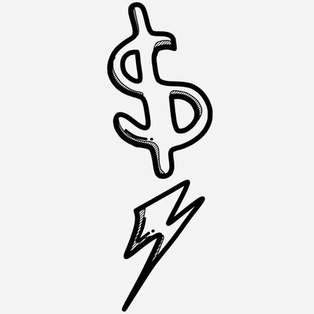 Money Thunder doodle vector icon. Drawing sketch illustration hand drawn line.のイラスト素材