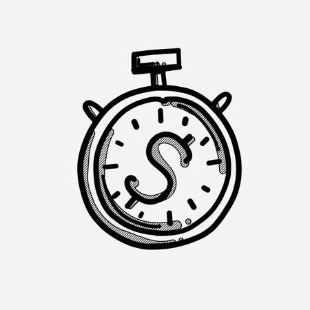 Stopwatch money vector icon. Drawing sketch illustration hand drawn line.のイラスト素材