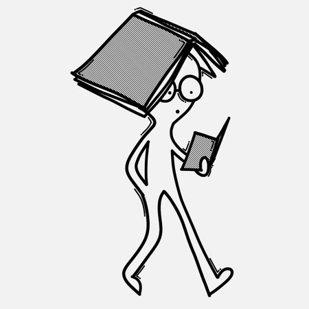 Walking and reading a book. Doodle vector icon. Drawing sketch illustration hand drawn cartoon line.のイラスト素材
