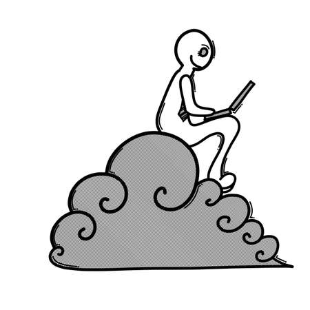 Businessman sit on the cloud. Doodle vector icon. Drawing sketch illustration hand drawn cartoon line.のイラスト素材