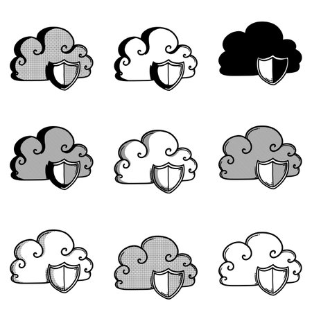 cloud and shield doodle vector icon. Drawing sketch illustration hand drawn line.のイラスト素材