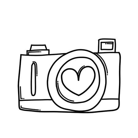 Camera with love Doodle vector icon. Drawing sketch illustration hand drawn cartoon line.のイラスト素材