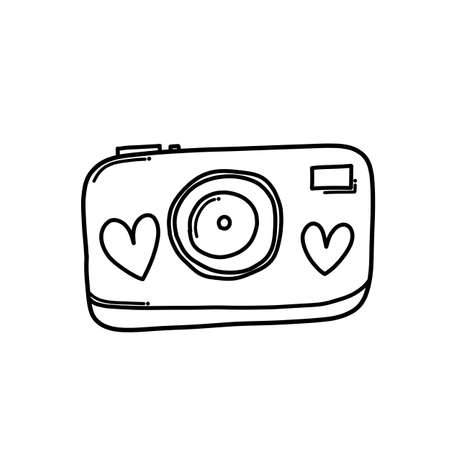 Camera with love Doodle vector icon. Drawing sketch illustration hand drawn cartoon line.のイラスト素材