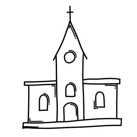 Church Doodle vector icon. Drawing sketch illustration hand drawn cartoon line.のイラスト素材