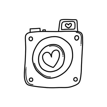 Camera with love Doodle vector icon. Drawing sketch illustration hand drawn cartoon line.のイラスト素材