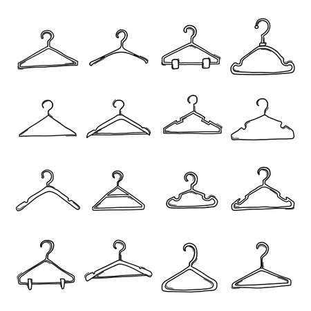 Clothes hanger Doodle vector icon set. Drawing sketch illustration hand drawn line.のイラスト素材