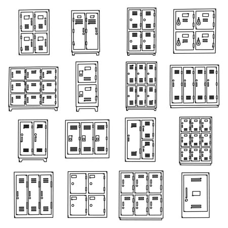 Locker Doodle vector icon set. Drawing sketch illustration hand drawn line.のイラスト素材