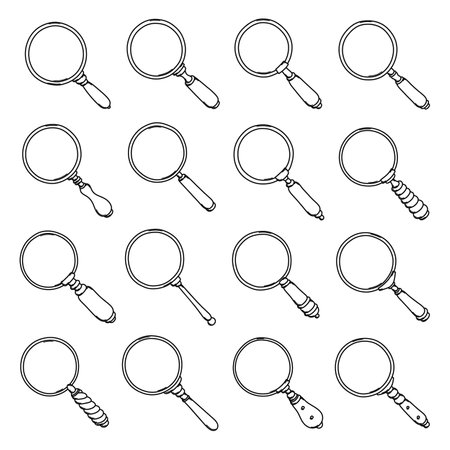 Magnifying Glass Doodle vector icon set. Drawing sketch illustration hand drawn line.のイラスト素材