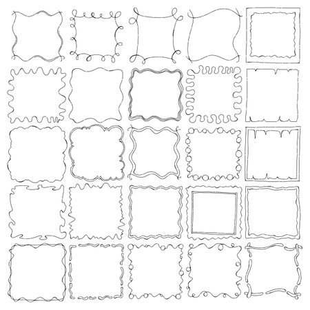 Frame doodle vector set. Drawing sketch hand drawn line.のイラスト素材