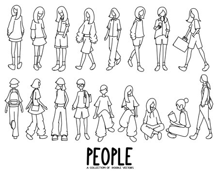 People doodle vector set. Drawing sketch illustration hand drawn line.のイラスト素材