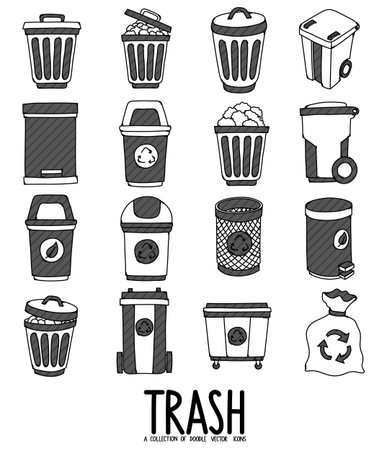 Trash Related Doodle vector icon set. Drawing sketch illustration hand drawn line.のイラスト素材