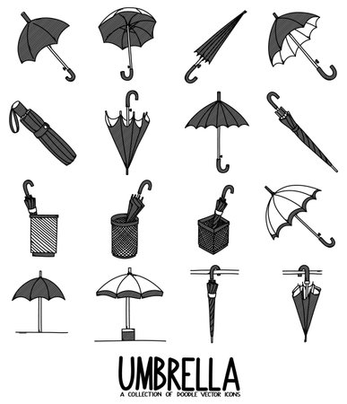 Umbrella Doodle vector icon set. Drawing sketch illustration hand drawn line.のイラスト素材