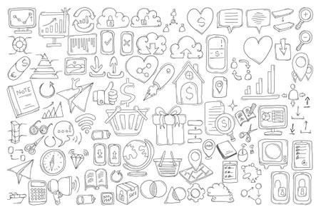 Business Related Doodle vector set. Drawing sketch illustration hand drawn line.のイラスト素材