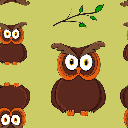 Seamless pattern owl and branchのイラスト素材
