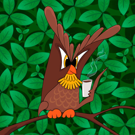 Illustration of cartoon owl on tree branch eps10のイラスト素材