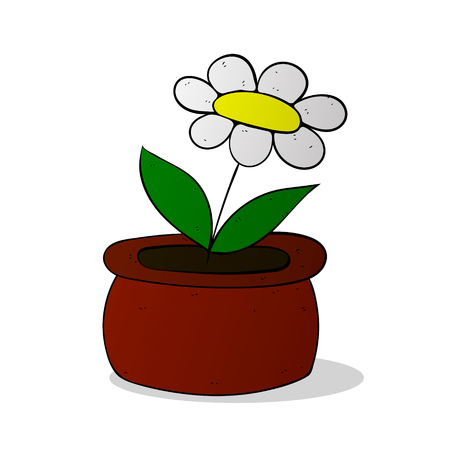 chamomile flower in pot colorized vector illustration on white backgroundのイラスト素材
