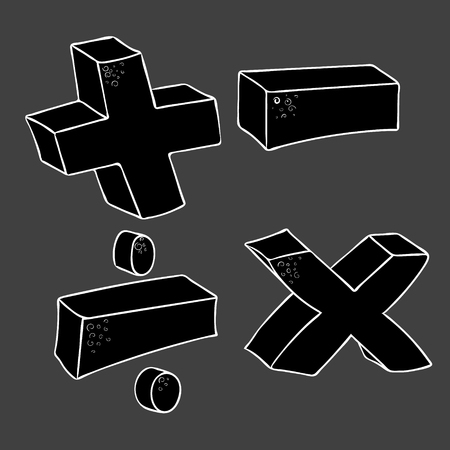 freehand drawn cartoon math symbols plus minus multiply divide volumeのイラスト素材