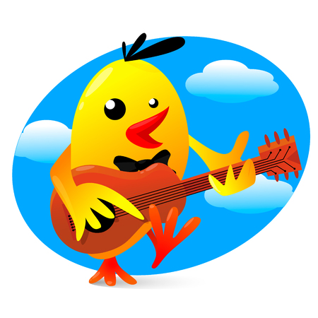 Vector illustration of a yellow funny bird playing guitarのイラスト素材