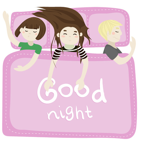 The kids sleep in the bedroom, vector pinkのイラスト素材