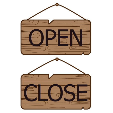 Open Close signs made of wood.のイラスト素材