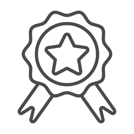 Badge with ribbons line icon, e commerce and award, quality sign vector graphics, a linear pattern on a white background, eps 8.のイラスト素材