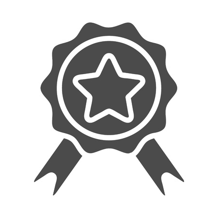 Badge with ribbons glyph icon, e commerce and award, quality sign vector graphics, a solid pattern on a white backgroundのイラスト素材