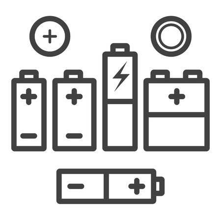 Vector Set of Black Outline Icons of Different Types Batteries. Four types on white background.のイラスト素材