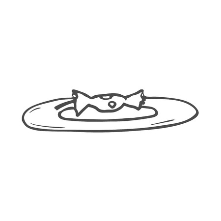 Drawing of an apple core on the plate. Doodle of an appleのイラスト素材