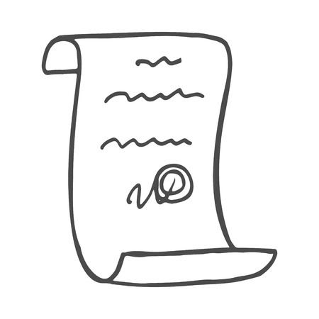 Blank rusty romantic folded torn dirty bible law megilla list isolated on white backdrop. Freehand outline ink hand drawn icon sign sketchyのイラスト素材