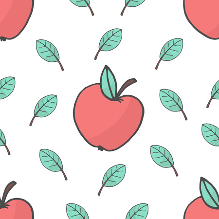 Seamless background with red apples and leaves. Vector illustration.EPS 10のイラスト素材