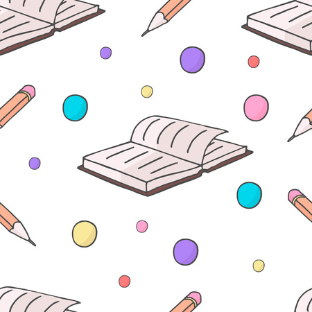 Seamless pattern with school elements book and pencil. Vector background. EPS10のイラスト素材