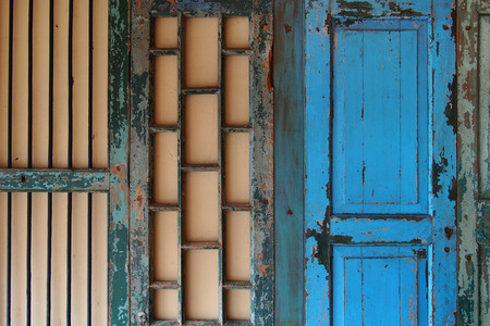colorful style of wood , steel wall and windowの写真素材