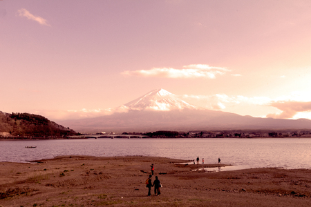 Mt fuji and Lake in cherry blossom sakura in spring season on the sky background,the most famous place in Japan to traveling.の写真素材